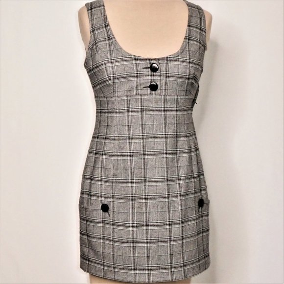 Aritzia Tulula Grey / Brown Wool Blend Plaid Jumper mini Dress Size 6 - Picture 1 of 10
